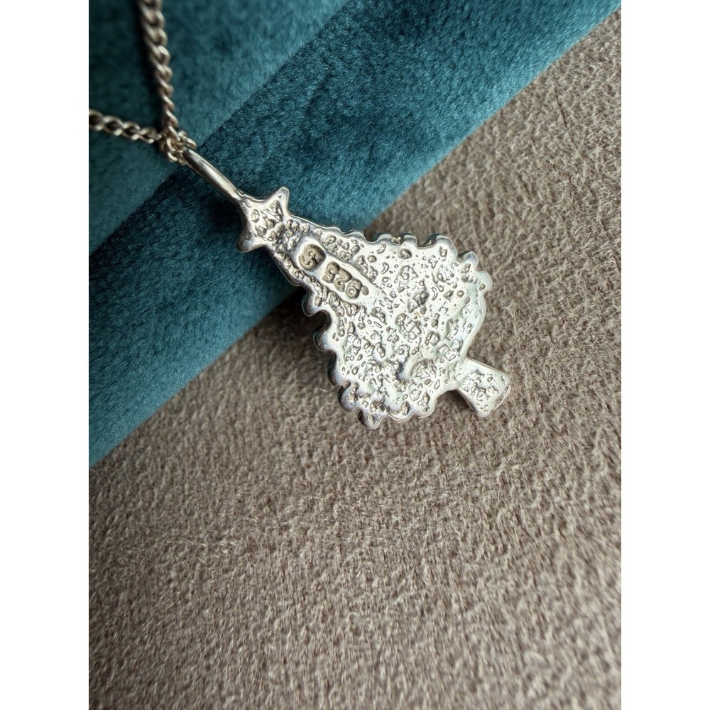 925 Sterling Silver Christmas Tree Pendant Necklace - Silver